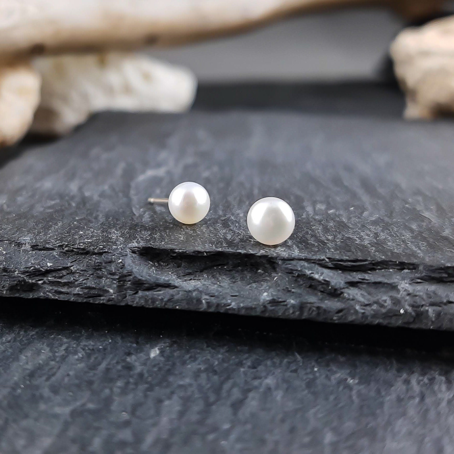 Small white freshwater pearl earrings