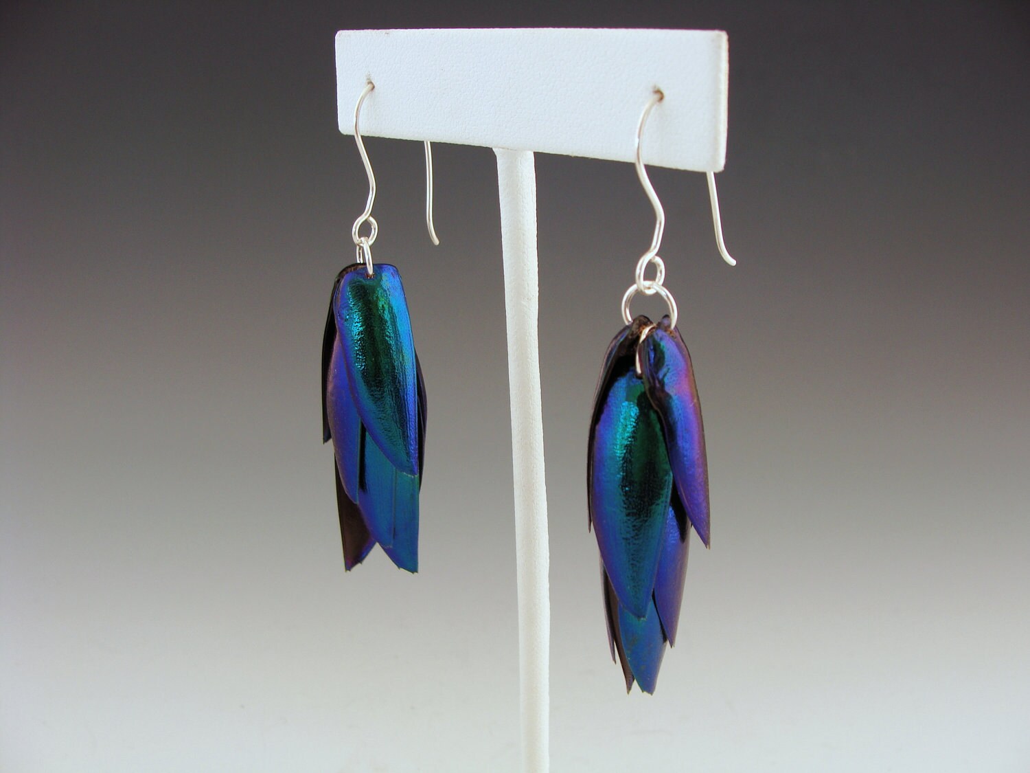 Sterling silver beetle wing earrings