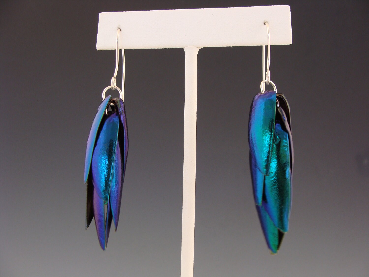 Sterling silver beetle wing earrings