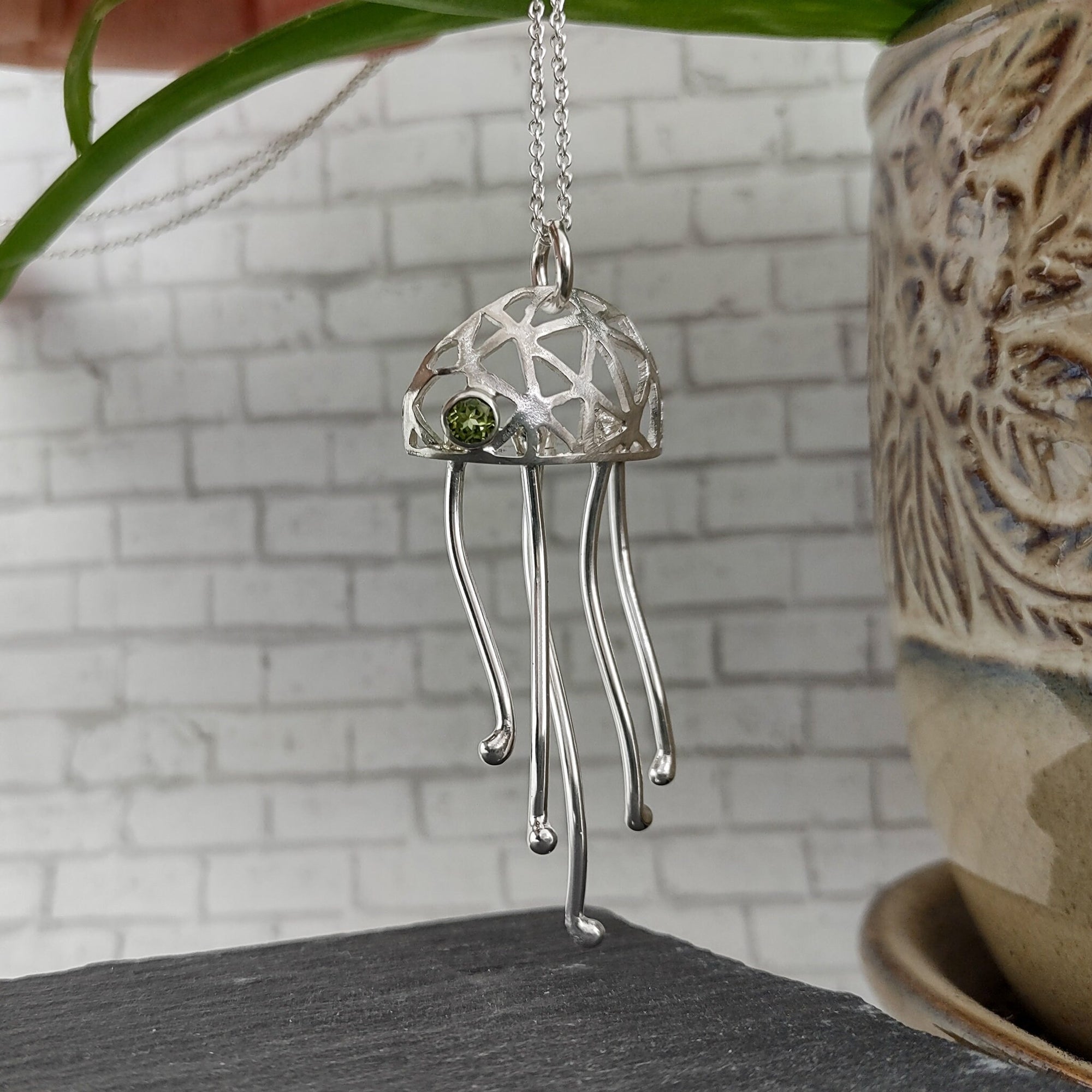Large jellyfish and fine stone pendant in sterling silver