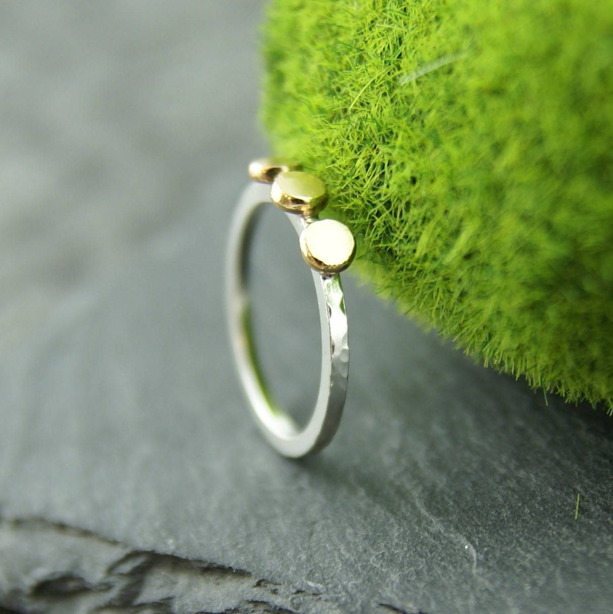 Klondike triple nugget ring in sterling silver and 14K gold