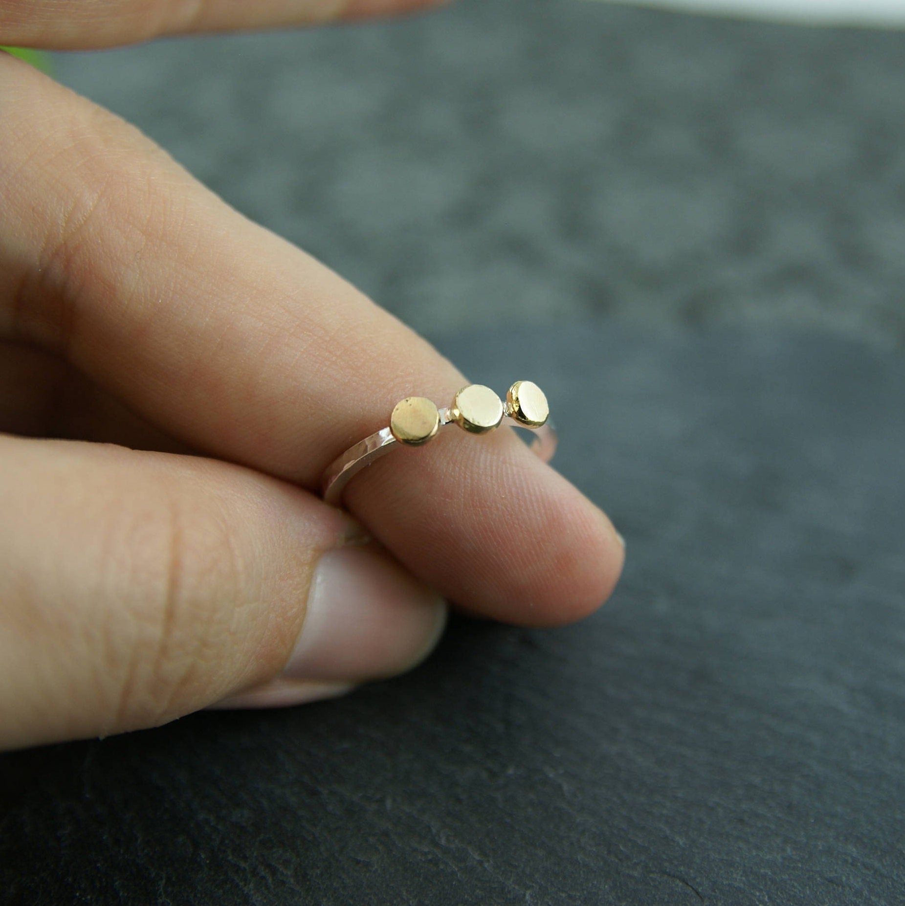 Klondike triple nugget ring in sterling silver and 14K gold