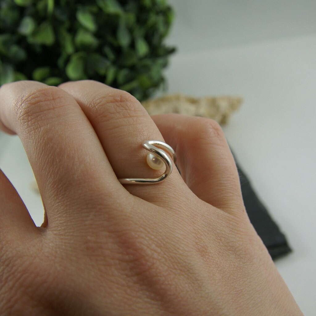 Bague En Argent Massif 925 Avec Rangée De Perles - Taille 58 - Occasion Bon état