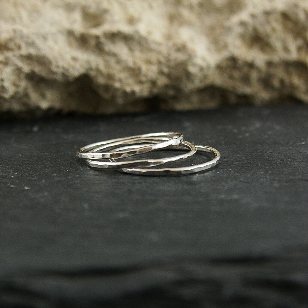 Ultra thin hammered 925 sterling silver ring
