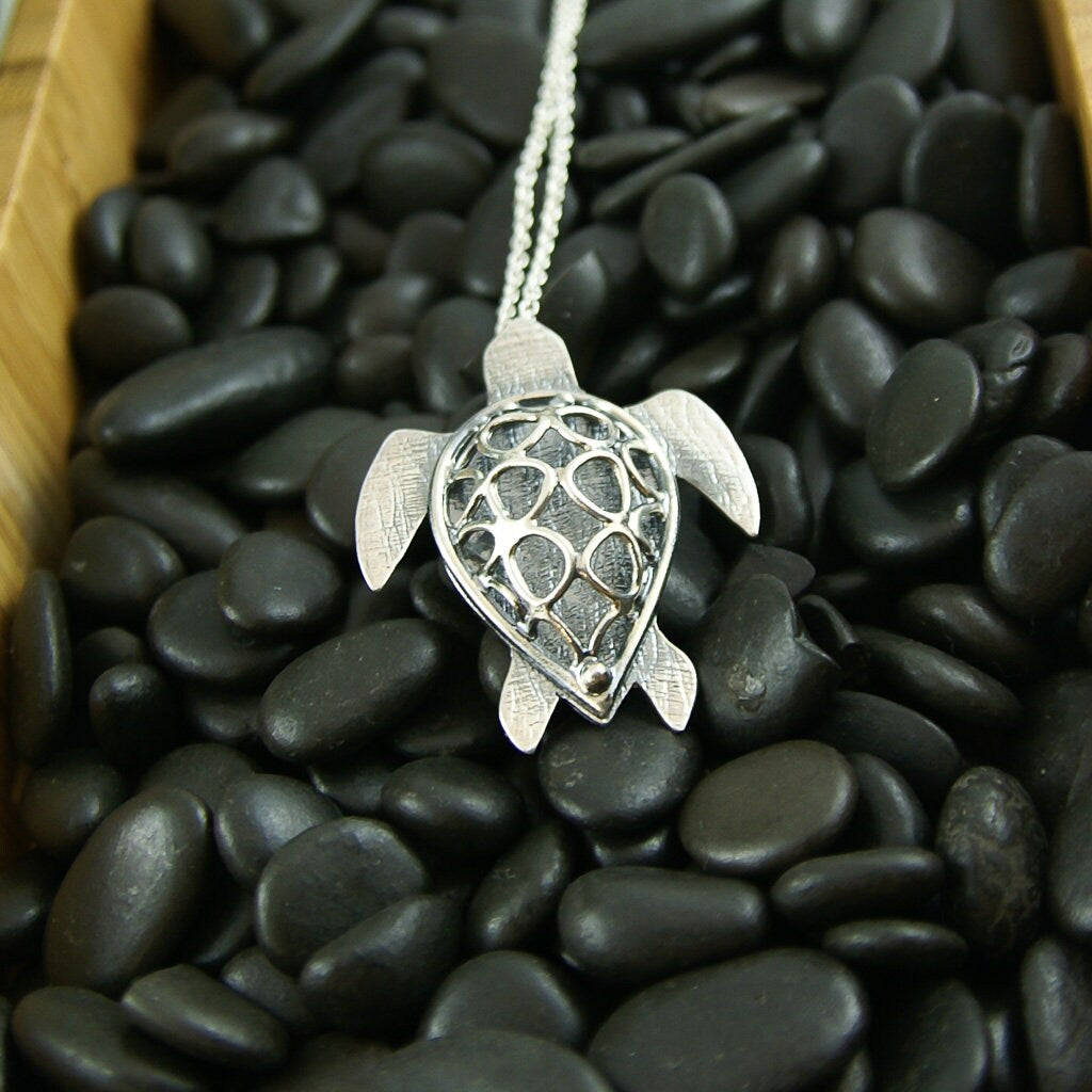 Large Sterling Silver Turtle Pendant