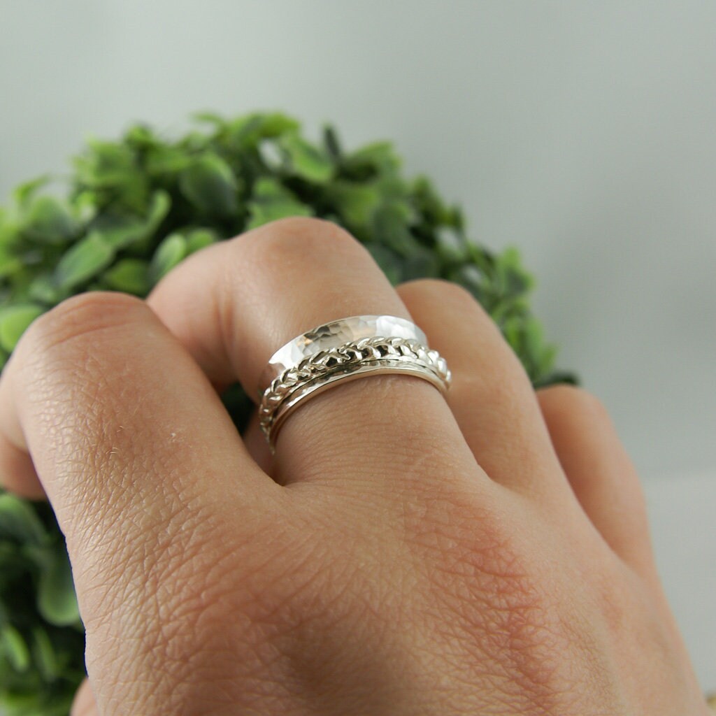 Meditation Ring with Braided Bangle in Sterling Silver
