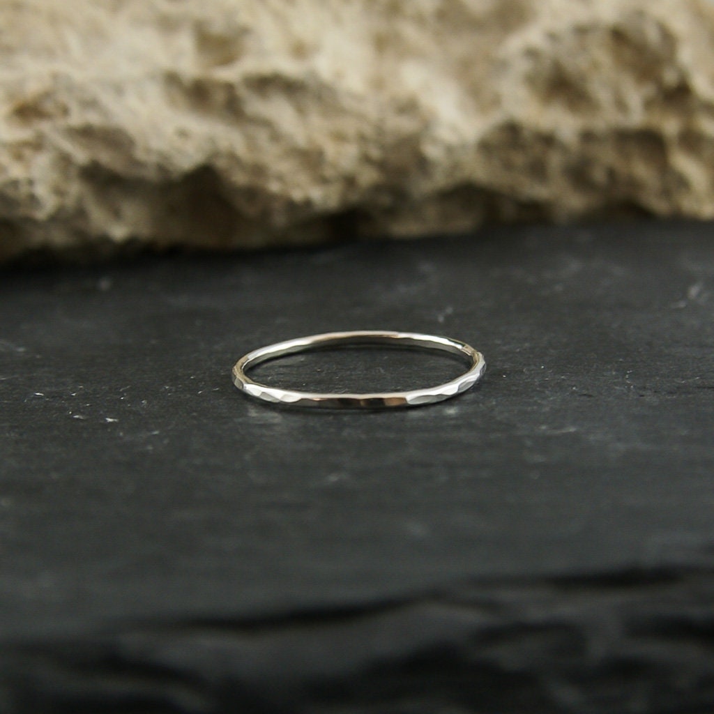 Ultra thin hammered 925 sterling silver ring