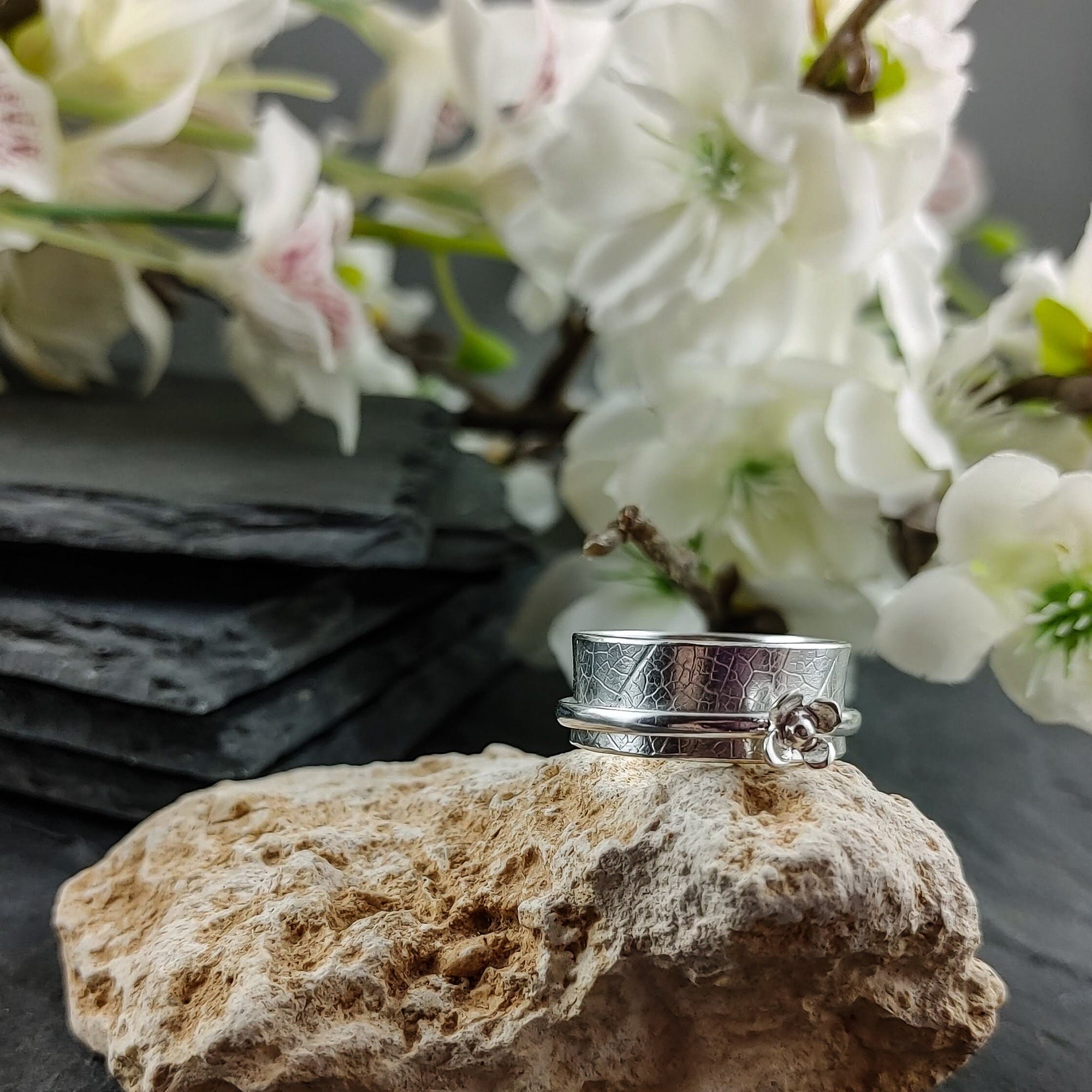 Lilac Flower Meditation Ring in Sterling Silver