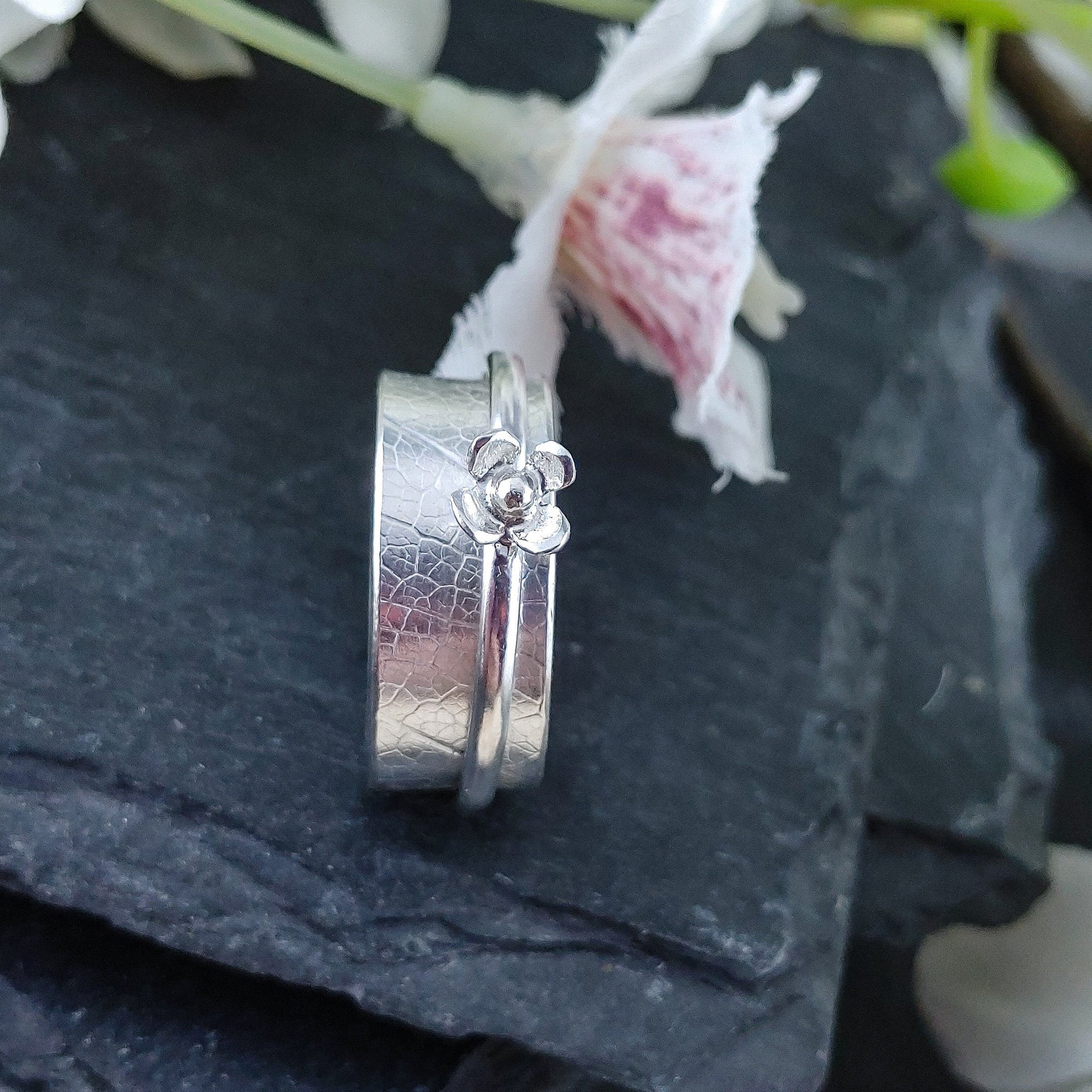 Lilac Flower Meditation Ring in Sterling Silver