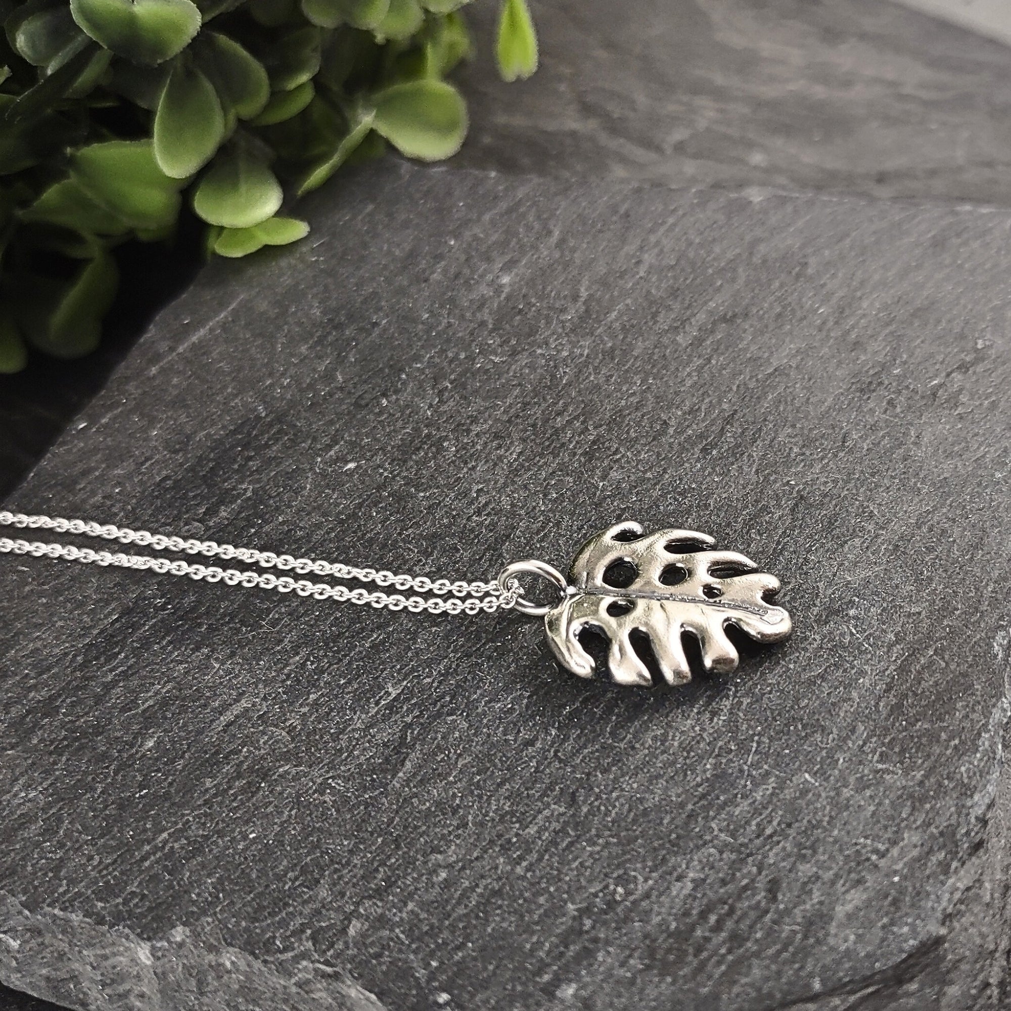 Small Monstera Pendant in Sterling Silver