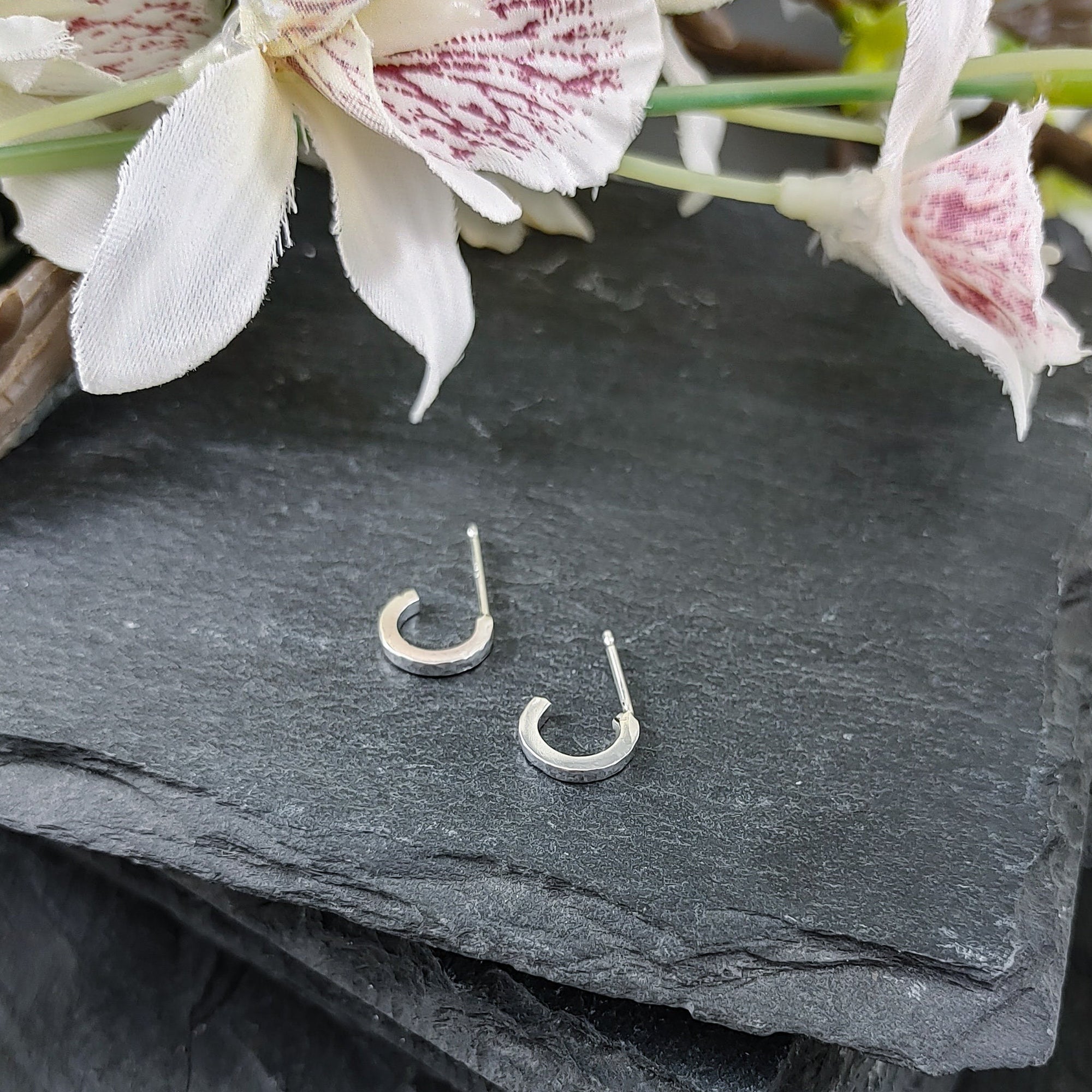 Mini Hammered Hoop Earrings in Sterling Silver