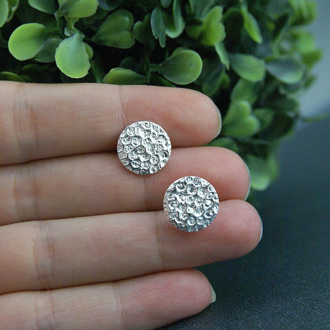 Large Coral Stud Earrings in Sterling Silver